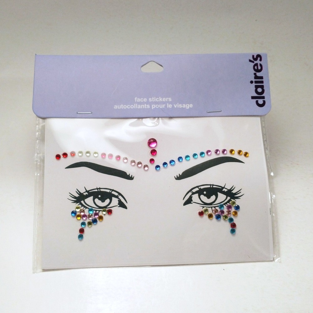 Claire's Accessories Rainbow Forehead Skin Gems Face Sticker Lot of 2 Festival